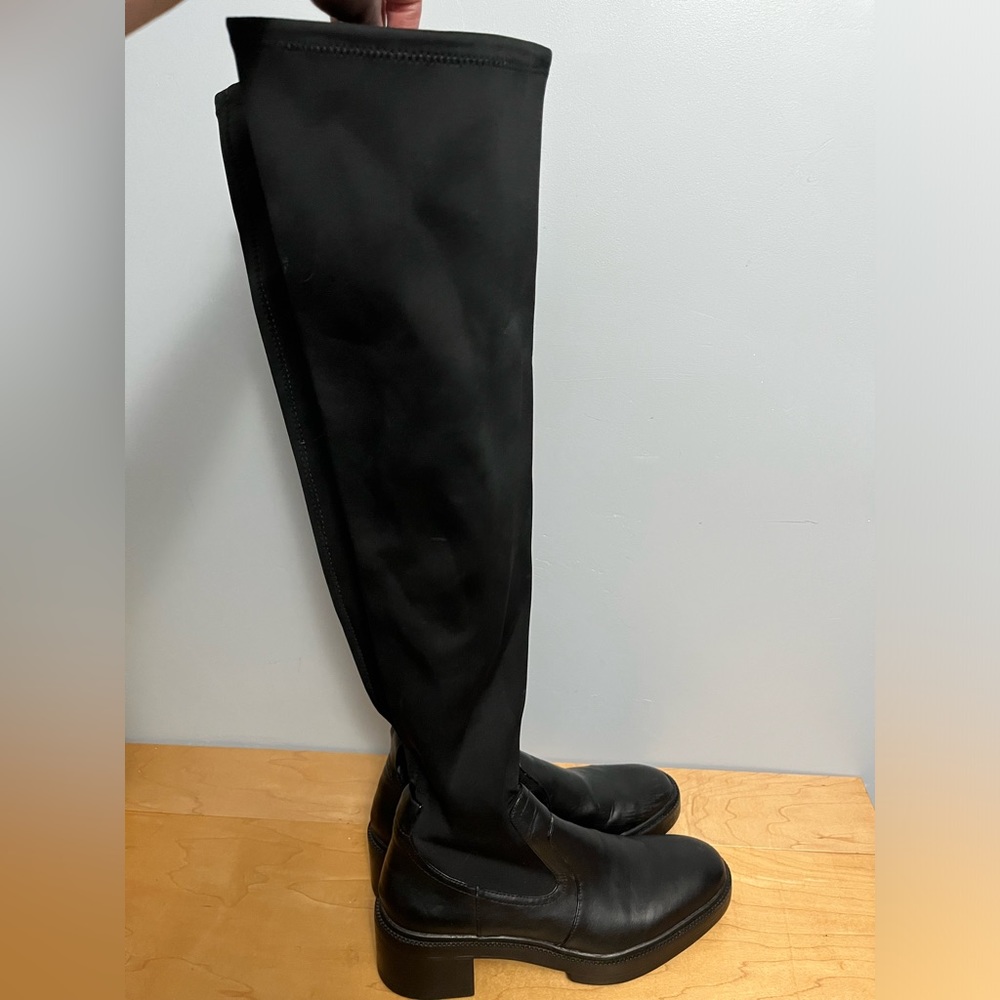 Zara Black Knee High Sock Boots